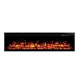 Modaliving Harmony Series 1500W Wall Mounted Electric Fireplace with Crackling Sound, 3D Flame, 13-Colour Ember Bed, Smartphone & Voice Control (55 inch)