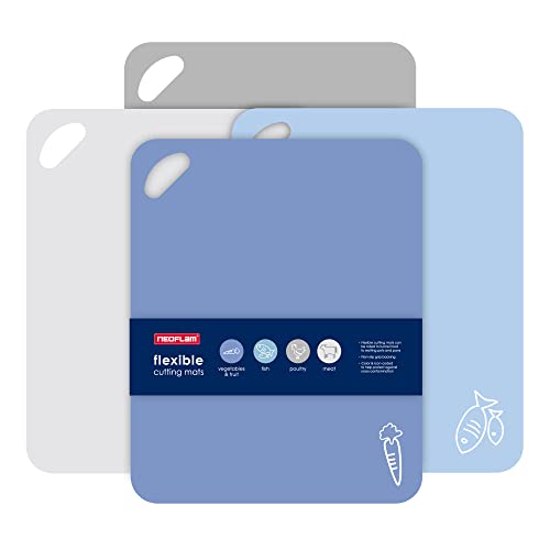 NEOFLAM® - Schneidematten 4er Set Küche | Flexible Schneidunterlage mit hygienischer Farbtrennung, BPA-Frei, Spülmaschinenfest, rutschfest | 38,1 x 30,4 cm Cover