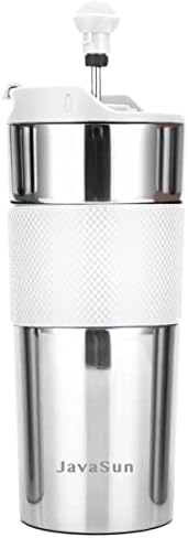 JavaSun French Press Travel Mug 16oz, Large Deluxe Coffee and Tea maker (White)