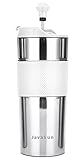 JavaSun French Press Travel Mug 16oz, Large Deluxe Coffee and Tea maker (White)