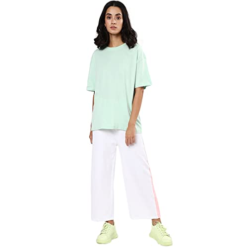 Image of Bewakoof Women's Solid Oversized Fit Half Sleeve Round Neck Cotton Jersey T-Shirt