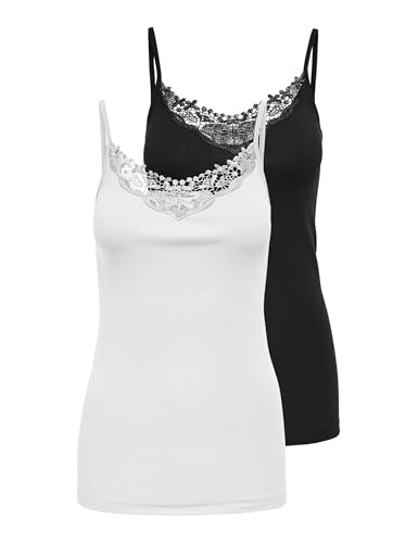 ONLY NOS Damen ONLKIRA LACE Singlet 2 Pack NOOS Top, 2per Pack Schwarz (Black Pack: Black and White), Medium (Herstellergröße: M)