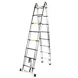 ZAICOLER Escalera Telescópica 5m Soporta Peso de 150kg Excelentes Pies de Goma Mango Integrado Correa de Cierre de Gran Resistencia Escalera Extensión Plegable