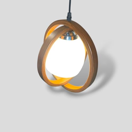 Image of Modern Tripple Designer Fashion Double Wooden Ring with White Lampshade Cluster Pendant Hanging Light, Circular Ceiling jhoomar Bulb Type E27 Holder (Bulb not Include)