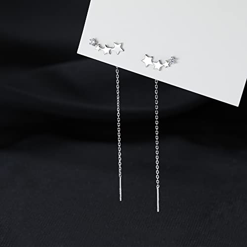 SLUYNZ 925 Sterling Silver Stars Earrings Dangle for Women Teen Girls Long Dangle Earrings Chain Threader Tassel4