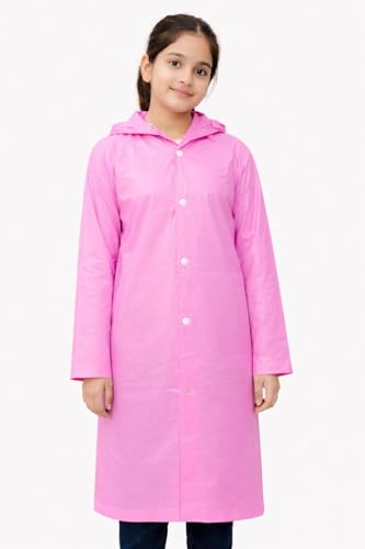 Image of Nephar Kids Boys & Girls Waterproof Hooded Raincoat | Long Length PVC Rain Wear Jacket | Lightweight Full Sleeve Button Closure Monsoon Coat