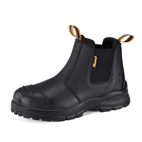 Image of Mens Work Boots Steel Toe Chelsea Safety Boots Cow Leather Waterproof Lightweight Working Shoes