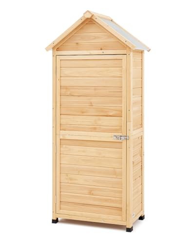 VEVOR Cobertizo de Almacenamiento para Exteriores 71 x 45,5 x 160 cm Cobertizo de Madera para Almacenamiento con Estantes Cerradura Gabinete de Almacenamiento Impermeable para Patio, Jardín, Césped