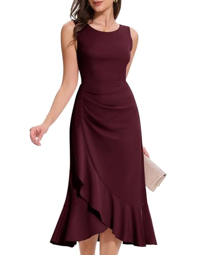 Aupuls Women Long Bodycon Fall Wedding Guest Dresses Ruffle Semi Formal Dress for Homecoming Gowns and Evening Elegant