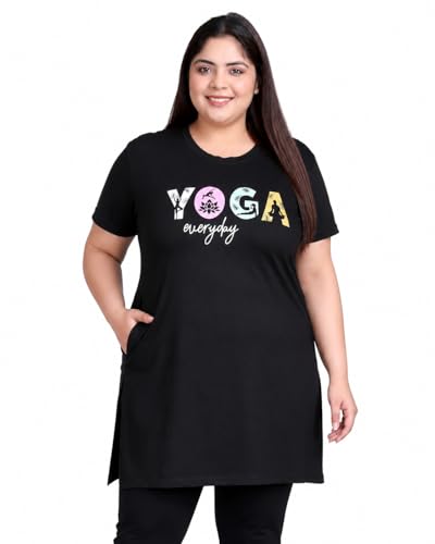Image of In Love Women's Printed Cotton Plus Size Longline T-Shirt with Pockets | Cotton fabric - soft longline T-shirt with easy plus-size fit