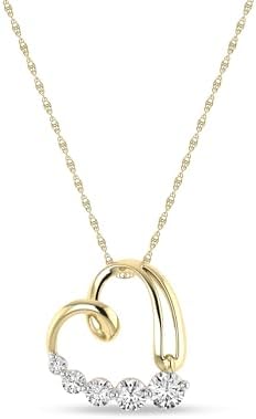 Heart Pendant Necklace, 1/3 Ctw Natural Diamond Open Heart Charm,...
