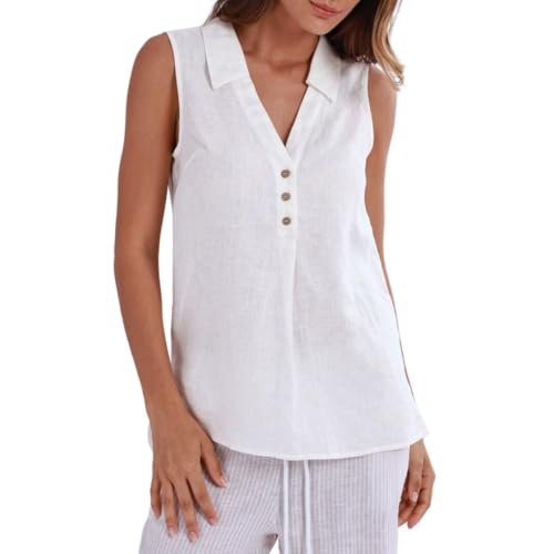 Amazhiyu Women's 100% Linen Summer Tank Tops Sleeveless V-Neck Blouse Casual3