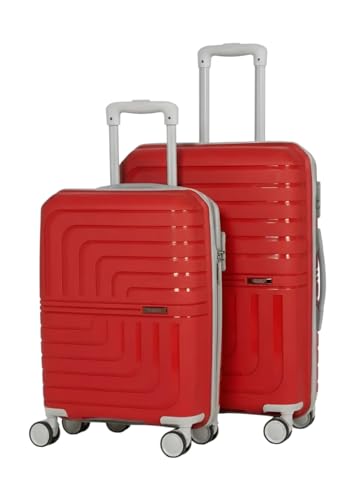 Image of Pro 8 Wheels Set of 2 (Cabin + Medium) Trolley Bags, Hard Case Polypropylene, 360º Wheeling Luggage for Men & Women, Suitcase for Travel, Trolley Bags for Travel (Red)
