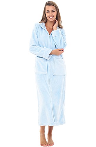Alexander Del Rossa Women's Zip Up Fleece Robe, Warm Fitted Bathrobe, Large Light Blue (A0307LBLLG)
