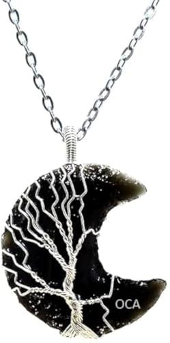 Image of OCA BLACK OBSIDIAN MOON SHAPE PENDANT, Wire Wrapped Necklace, Fashion Jewellery, Energy Charged, Money Magnet, Financial Growth, Good Luck, Reiki, Healing, Crystal Crafts, Gifts