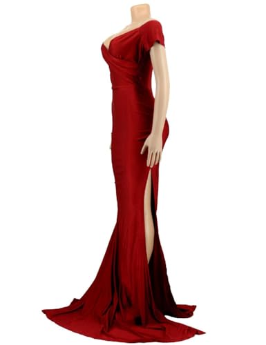 Image of Womens Off Shoulder Sexy V Neck High Split Long Maxi Dress, Formal Cocktail Party Evening Gown Mermaid Dress