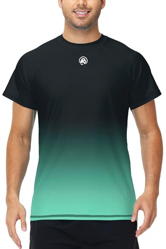 Image of AOBUTE Mens Swim Shirts Short Sleeve UPF 50+ Sun Shirt Quick Dry Rash Guard Fishing Swimming Shirt