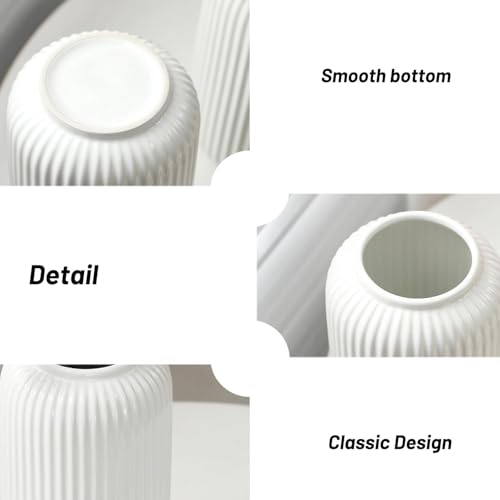 Image of PUREZENTO White Ribbed Texture Ceramic Vase - 6 Inch | Vases for Centerpiece Home Decor, Living Room & Bedroom | Vase for Pampas Grass, Dried & Artificial Flowers