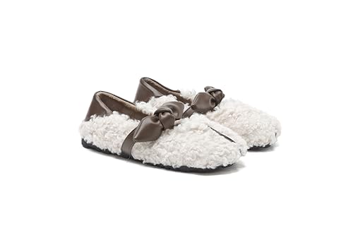 Women's Bow Flats Warm Faux Fur Flats Cute Winter Shoes Comfortable Slip On Flats