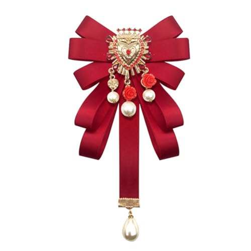 Image of Retro Court style Crystal Ribbon Bow Tie Brooch Pins for Women Girls Victorian Cameo Bow Brooch Pre-Tied Bowknot Corsage Collar accessory