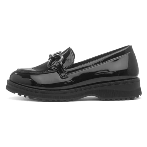 Lilley Girls Black Double Heart Patent Loafer Shoe - Size 3 UK - Black