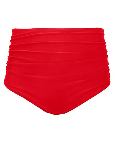 Image of Tempt Me Women High Waisted Bikini Bottom Retro Ruched Swim Bottom Shirred Tankinis Brief
