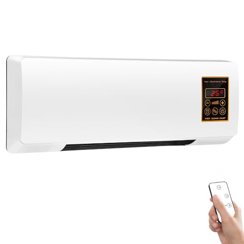 Aquecedor Eletrico 220V, 2000W Aquecedor de Parede, Suporte para Controlo Remoto e Controlo Tátil, Modos de Ar Natural e Ar Quente, Temporizador para 6 Horas