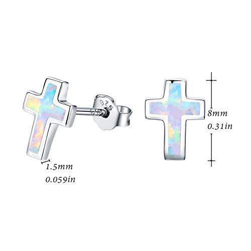 Opal Cross Stud Earrings, 925 Stertling Silver Hypoallergenic Anchor Stud Earrngs and Tiny Opal Cross Studs Jewelry for Women3