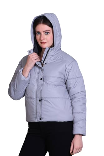 Image of SANE ORIGINALS Hooded Winter Jacket for Women in Full Zipper || Stylish Semi Crop Warm Jacket for Women Winter Wear with Hood ||