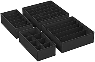 SONGMICS Set of 4 Underwear Drawer Organisers, Wardrobe Organisers for Bras, Undies, Ties, and Socks, Foldable Fabric Storage Boxes, Black RUS04H