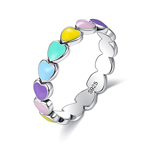 925 Sterling Silber Regenbogen Herz Ring Mädchen Dame Bunte Herz zu Herz endlose Liebe Exquisite Mode Ring als Geschenk für Freundin Cover