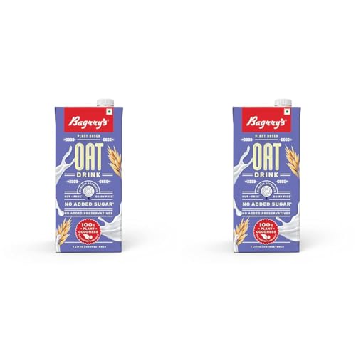 Image of Bagrry's Plant Based Oat Drink 1L, Creamy Classic, Unsweetned |Vegan | Dairy Free |No Added Sugar | Plant Based Milk | No Preservatives (Pack Of 2)