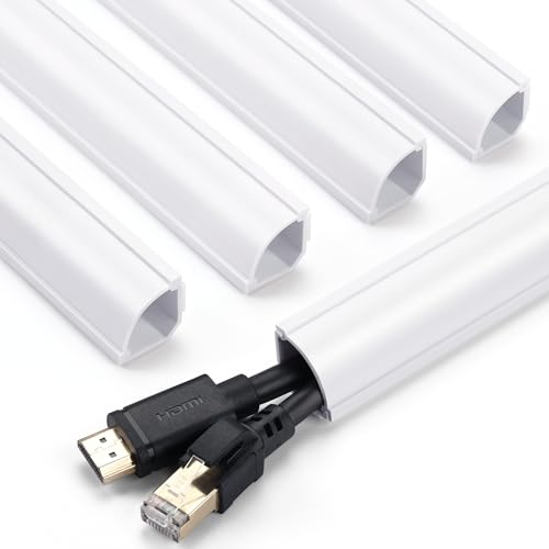Image of ZhiYo Corner Cable Hider for 2 Cords, Hide Wires in Wall Corners 12ft White | 4 Pack (3ft Each), Self-Adhesive Cable Concealer, Quarter Round Cable Management Raceway for Baseboards & Ceiling Corners