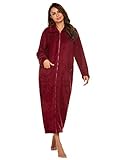 Ekouaer Women's Flannel Robe Zipper Front Robes Bathrobe Long Hooded Nightgown Housecoats with Pockets