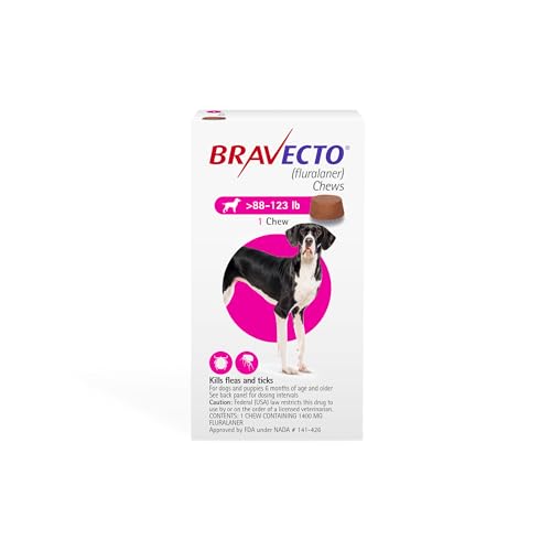 BRAVECTO Chew for Dogs Flea & Tick 1 Chew 12 Week Supply 88-123 lbs. Pink Box