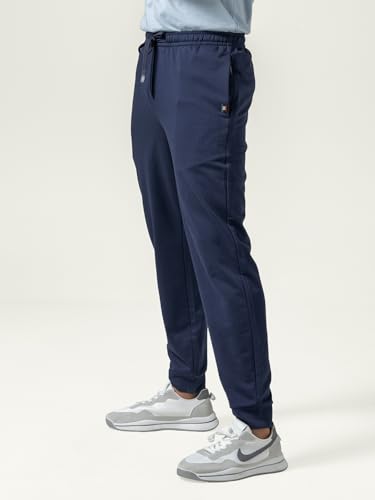 Image of DAMENSCH Men Mid Rise Regular Fit Cotton Blend Solid Moisture Wicking Antimicrobial Zipper Pocket Super Comfortable Baby Terry Lounge Joggers