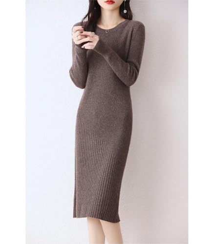 Merino Wool Sweater Dress Women's O-Neck Long Sleeved Knitted Pullover Crewneck Slim Fit Autumn Winter Tops2
