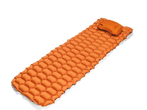 Mountain Tech Camping Sleeping Pad with Inflatable Pillow, Honeycomb Design, Orange