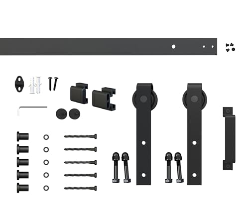 Image of 36 in. x 84 in. 3 Lite Pre Assembled Frosted Glass Black MDF Interior Sliding Barn Door with Hardware Kit Door Handle