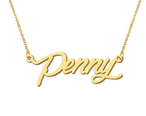 Aoloshow Penny Pendant Name Necklace Handwritting Name Plate for Moms Mommy Mothers' Day Gifts