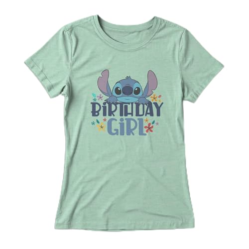 Image of Disney Girls Lilo & Stitch Birthday Girl T-Shirt - Mint Short Sleeve Tee - Fun Design for Youth Celebrations
