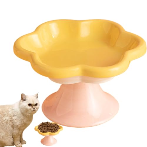 セラミック高架猫ボウル - 700g 花型給餌皿、高床式ペットフィーダー、こぼれ防止ベース |かわいい猫用ウォーターボウル、小型犬用フード皿、子猫や平たい顔の猫用の快適な高めのボウル