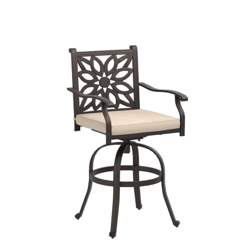 PHI VILLA Outdoor Swivel Bar Stools Set of 2, Cast Aluminum High Top Pub Height Patio Bar Chairs with Seat Cushion - Image 4