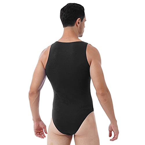 Mufeng Menâ€™s One Piece Sleeveless Spandex Bodysuit Underwear Briefs Loetard with Press Buttoms3