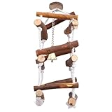 TOKIDNY Holz papagei schaukel mit rutschfeste Baumwollseil hängeschaukel für Vogelkäfig Metallverschluss Wetterfestes Vogelspielzeug für Wellensittiche und Gartennutzung