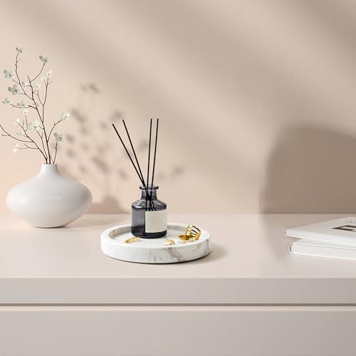 Plateau rond en marbre blanc véritable pour coiffeuse raffinée - 5