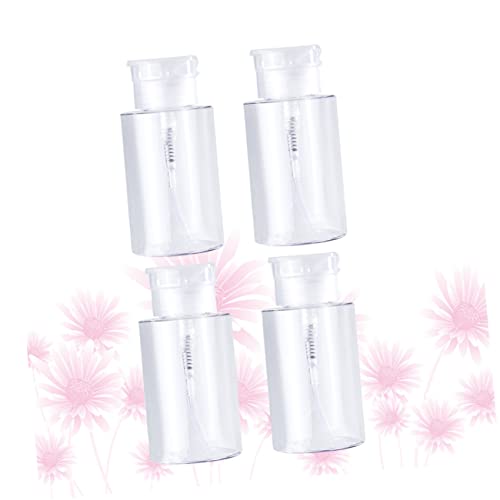 ELAYARD 4 Piezas Botellas Dispensadoras Bomba de Presión Envases Reutilizables para Viaje Loción y Tónico Tapa Transparente Antipérdidas