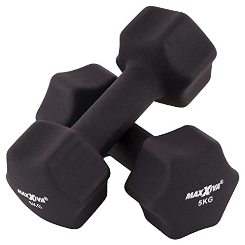 MAXXIVA Hantelset schwarz Neopren 2 x 5 kg Gymnastikhanteln Kurzhanteln Krafttraining Workout Kraftübungen Bodybuilding Fitness-Zubehör Gewichtheben Reha Pilates