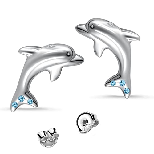 Boucles d'oreilles dauphin en argent sterling 925 avec cristal de zircone