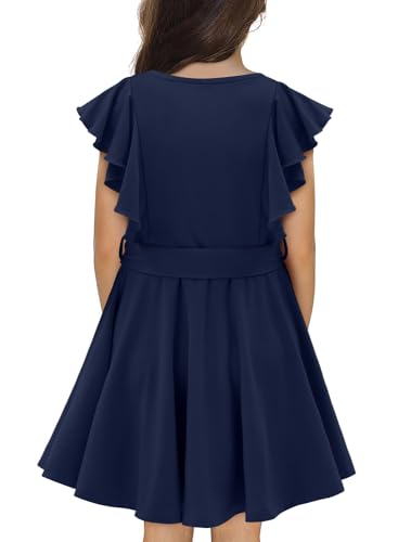 storeofbaby Girls Short Sleeve Dress V Neck Button Ruffle Hem Dresses with Belt3